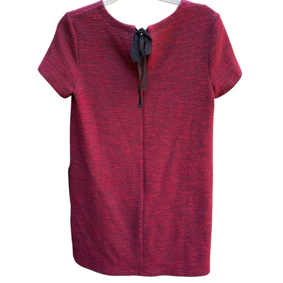LOFT Shift Dress Size 6 Burgundy Marled Knit Short Sleeve Tweed Ribbon Back - Picture 3 of 7